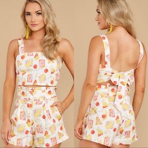EUC Have A Picnic Orange Multi Print Two Piece Set